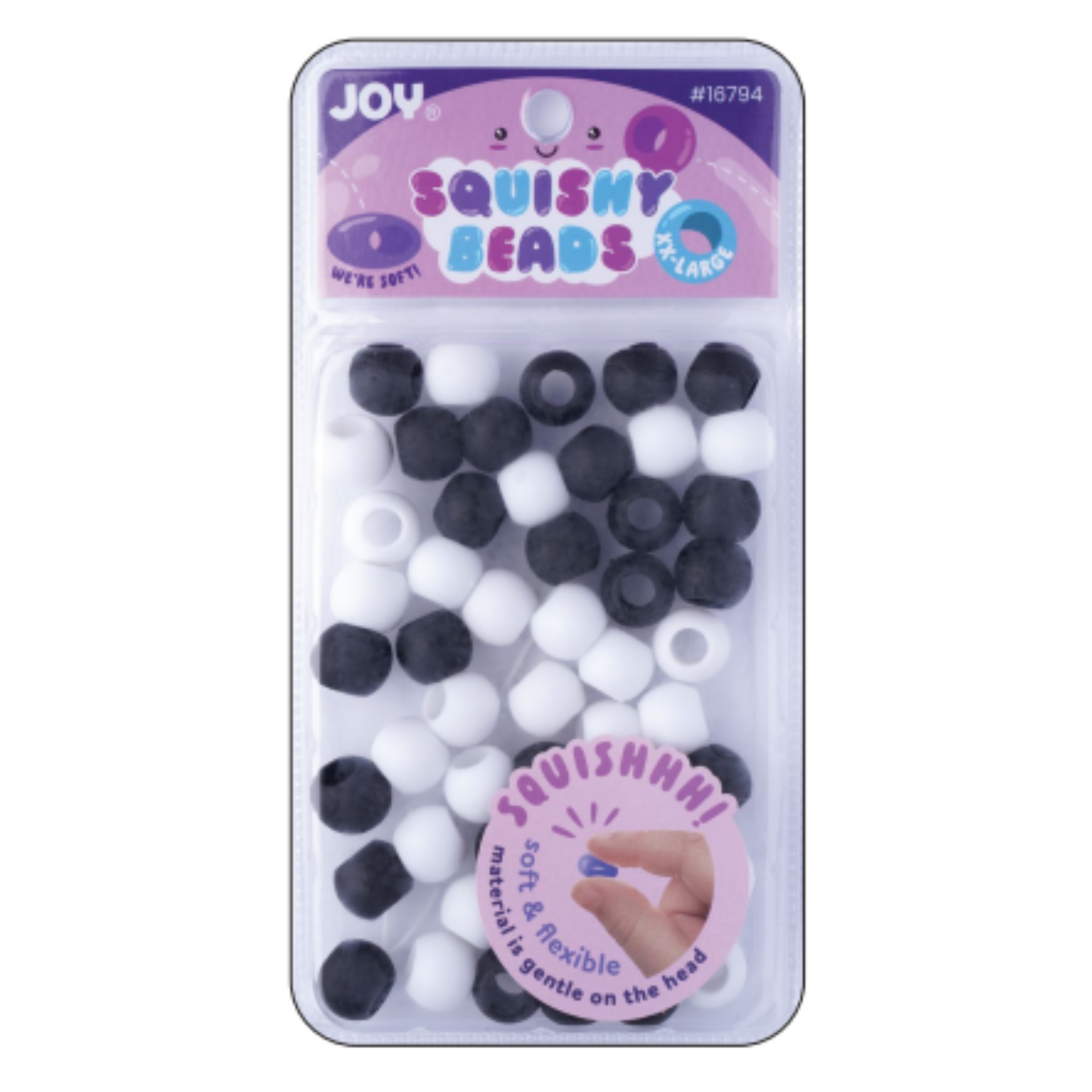 Joy Round Squishy Beads XXL size in black and white, soft flexible beads in a large pack for playful use.