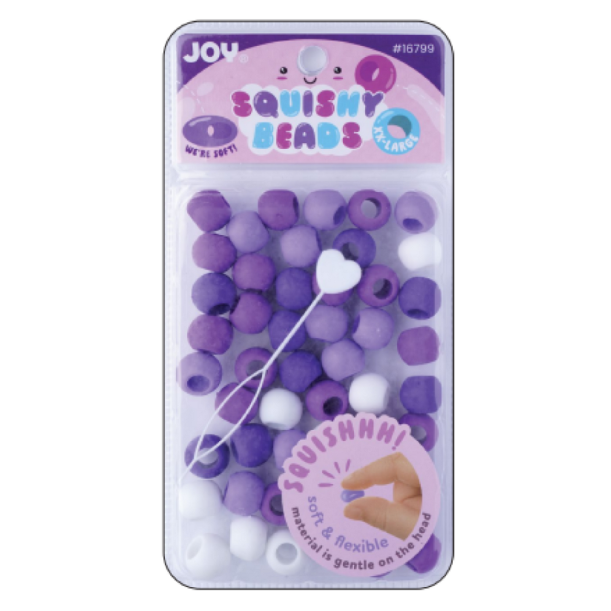 Joy Round Squishy Beads XXL size in purple mix, soft and flexible beads for crafting and sensory play.
