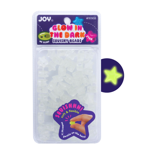 60-piece pack of clear glow-in-the-dark star-shaped squishy beads for braids, locs, and protective hairstyles accessory