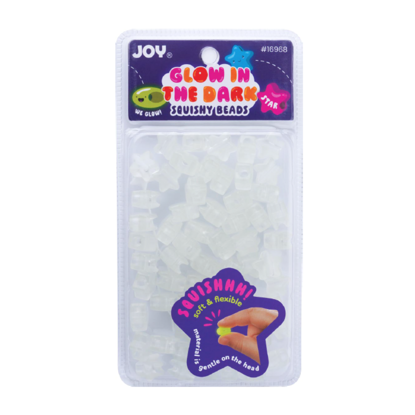 60-piece pack of clear glow-in-the-dark star-shaped soft squishy beads for braids and protective hairstyles