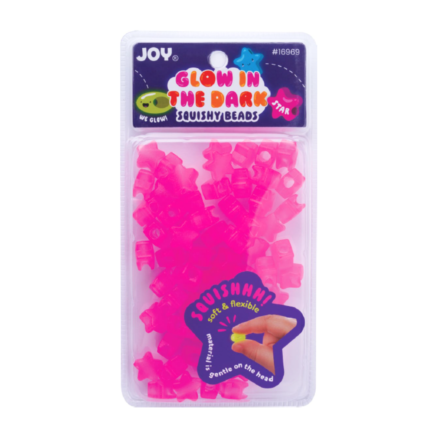 60-piece pack of large pink glow-in-the-dark star-shaped squishy beads for braids and protective hairstyles