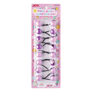 Joy Twin Beads Ponytailers 20mm 8 Count Two Tone Purple with large beads for no snag hair holding