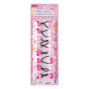 Joy Twin Beads Ponytailers 20mm 8 Count Two Tone Pink hair ties with large beads for no snag styling