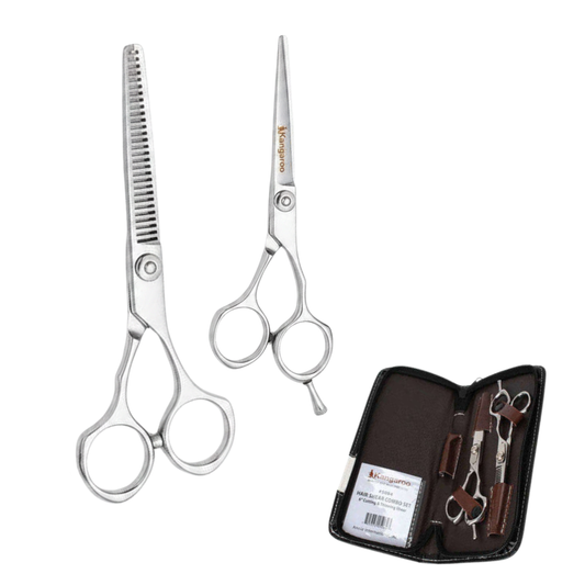 Juego de tijeras de corte y adelgazamiento Annie Kangaroo Series con estuche de 30 dientes