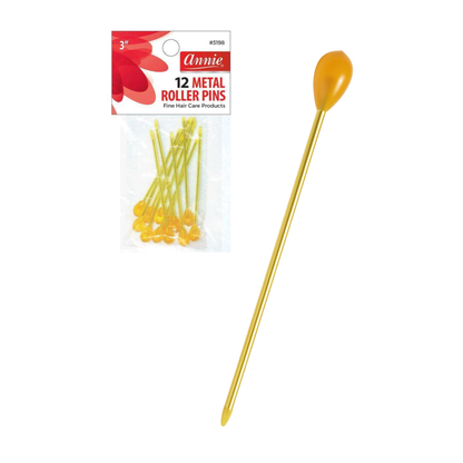Annie Metal Roller Pins 3in, 12 Count Metal Hair Pin, Amber