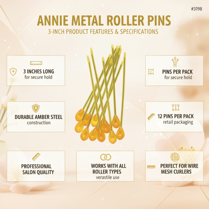 Annie Metal Roller Pins 3in, 12 Count Metal Hair Pin, Amber