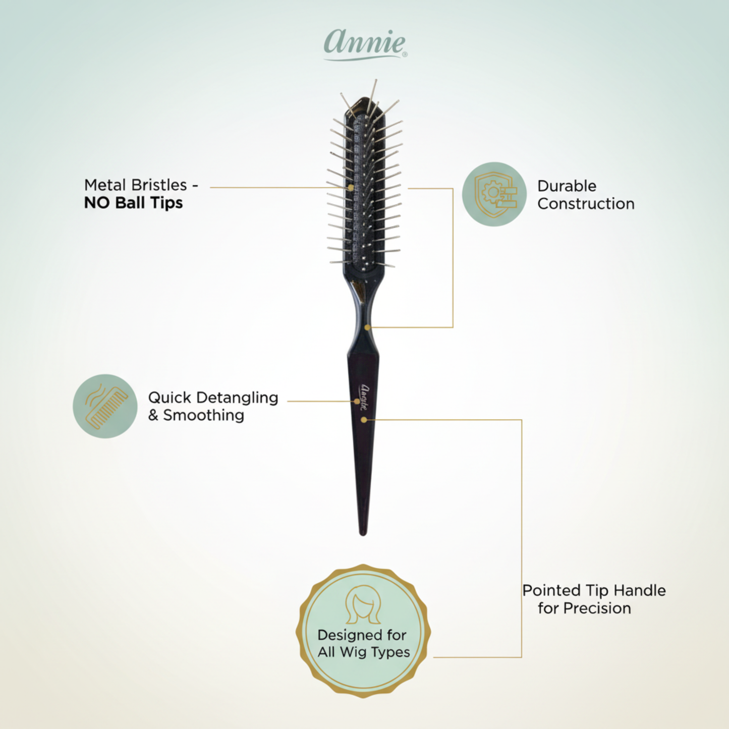 Annie Metal Wire Wig Brush Without Ball Tips, Assorted