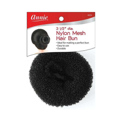 Annie Hair Bun Donut Nylon Mesh 3.5 Inch, 1 Count, Black