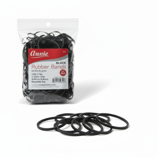 Annie Rubber Bands 3 1/2in x 1/4in, Bulk 1/4 lb Bag Hair Ties, Black