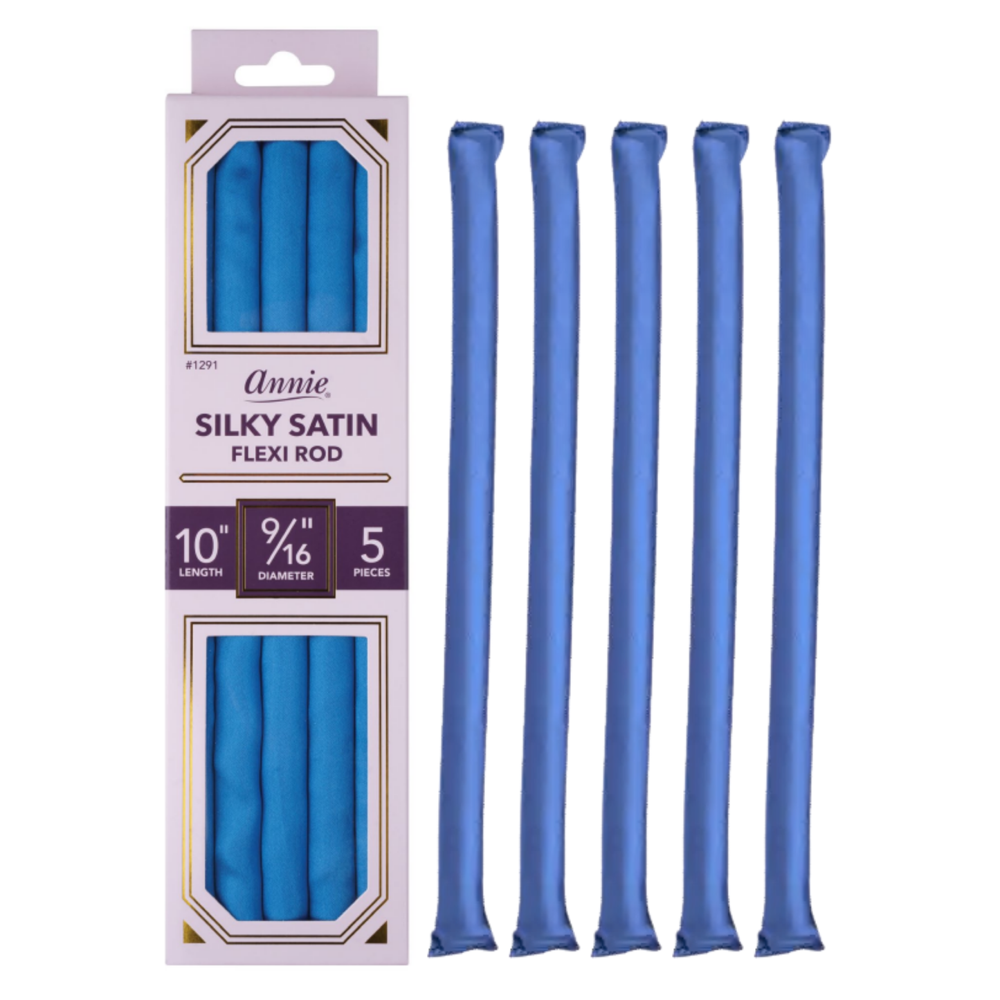 Blue silky satin flexi rods designed for textured and multicultural hair, providing gentle, snag-free curling with a flexible, comfortable grip.