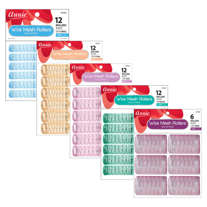 Annie Wire Mesh Hair Rollers Complete Set, 66 Pieces, Assorted Colors featuring multiple sizes and vibrant wire mesh rollers designed for versatile styling and curl enhancement.