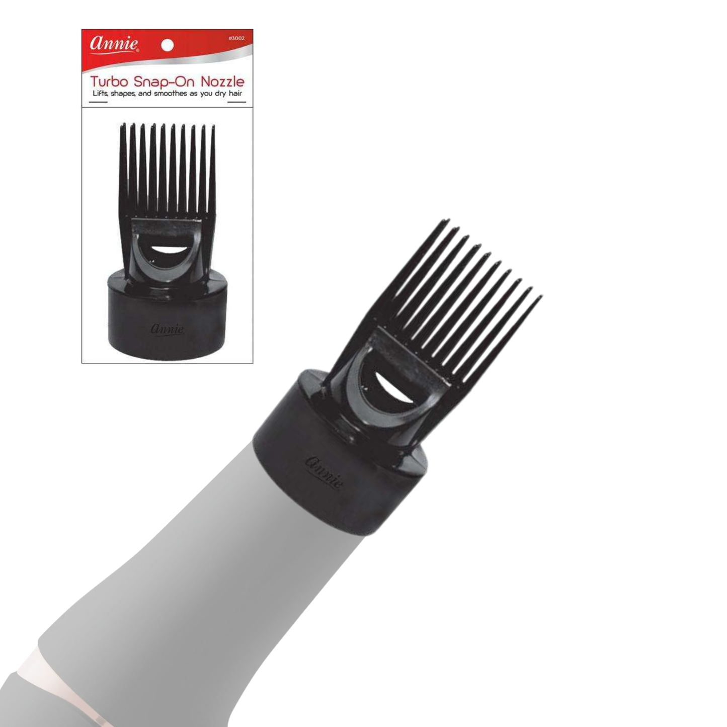 Annie Turbo Snap-On Hair Dryer Pik Attachment, 1 Count, Black