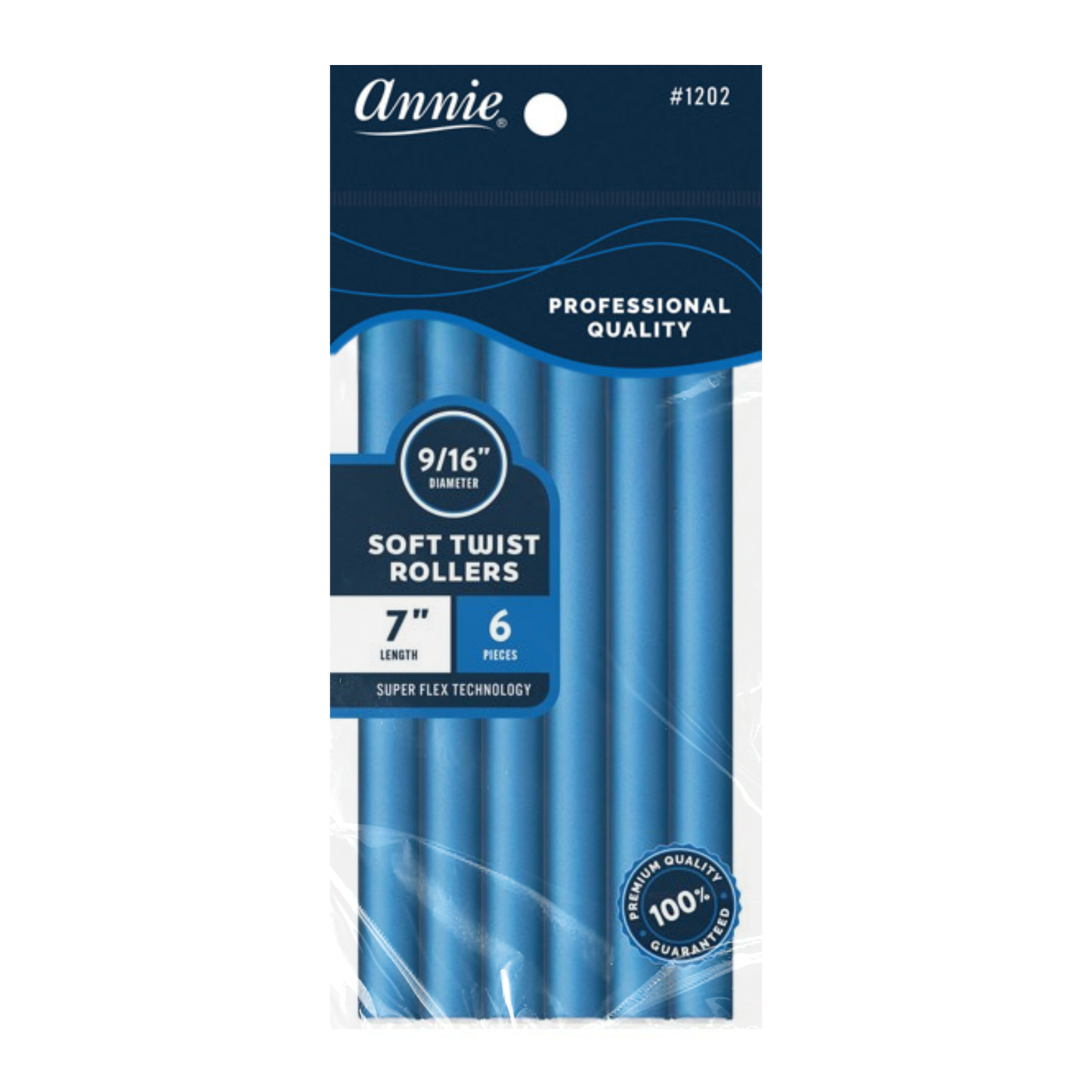 Annie Soft Twist Rollers 9/16 Inch, 6 Count, Blue