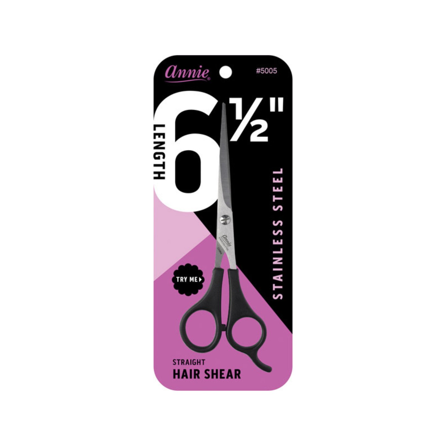 Tijeras de pelo profesionales de acero inoxidable Annie de 6,5 pulgadas, color negro