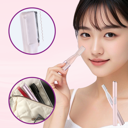 Annie Micro Facial Trimmer in pink, slim design for precise facial hair removal and easy portability in a purse or bag.