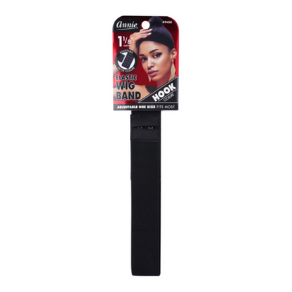 Annie Hook Wig Band 3cm Black with adjustable elastic and hook closure for secure, non-slip hold on lace frontals and closures.