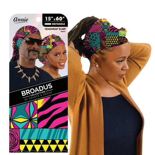 Broadus Collection vibrant patterned head scarf by Shante & Snoop Dogg, 15x60 inches, silky smooth and versatile style wrap.