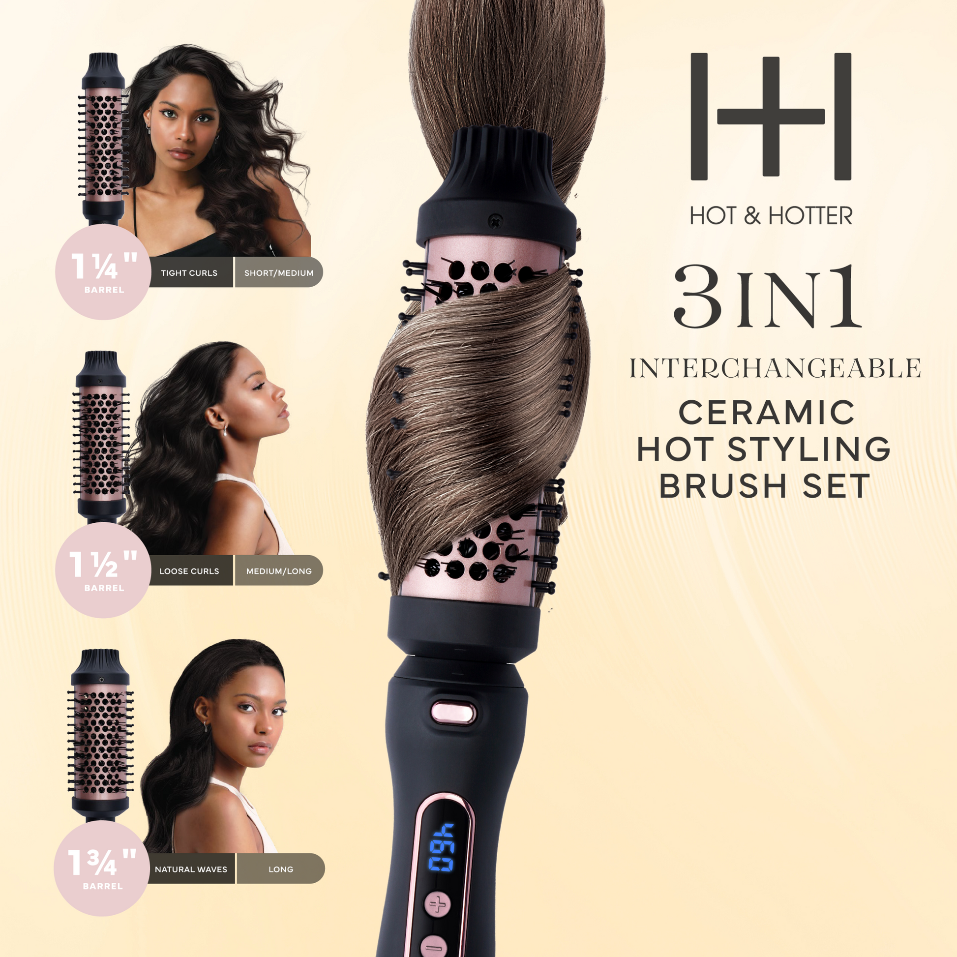 Hot & Hotter 3-in-1 Ceramic Hot Styling Brush Set | 3 Barrel Sizes Hot & Hotter 3-in-1 Ceramic Hot Styling Brush Set | 3 Barrel Sizes