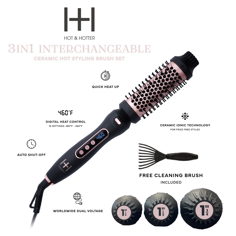 Hot & Hotter 3-in-1 Ceramic Hot Styling Brush Set | 3 Barrel Sizes, 460 ...