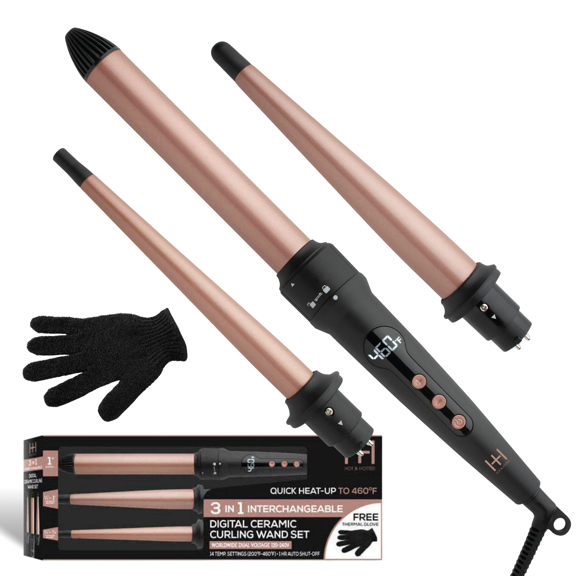Hot Hotter in Interchangeable Digital Curling Wand Set,