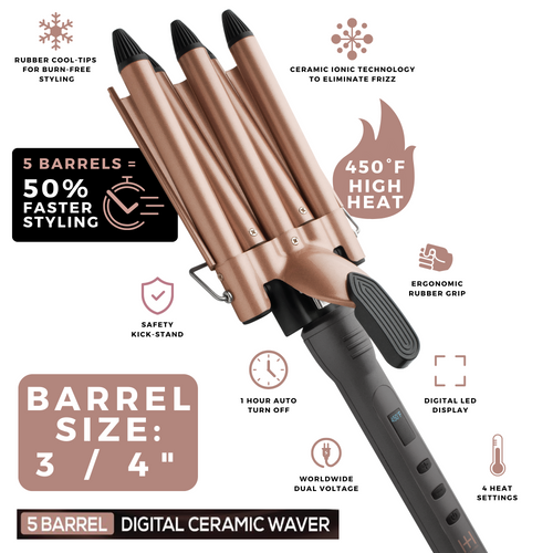 Hot & Hotter 5 Barrel Digital Ceramic Curling Iron 3/4 Inch