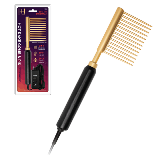 Hot & Hotter Ceramic Hot Rake Comb & Pik, 1 Count, Hair Straightener, Gold