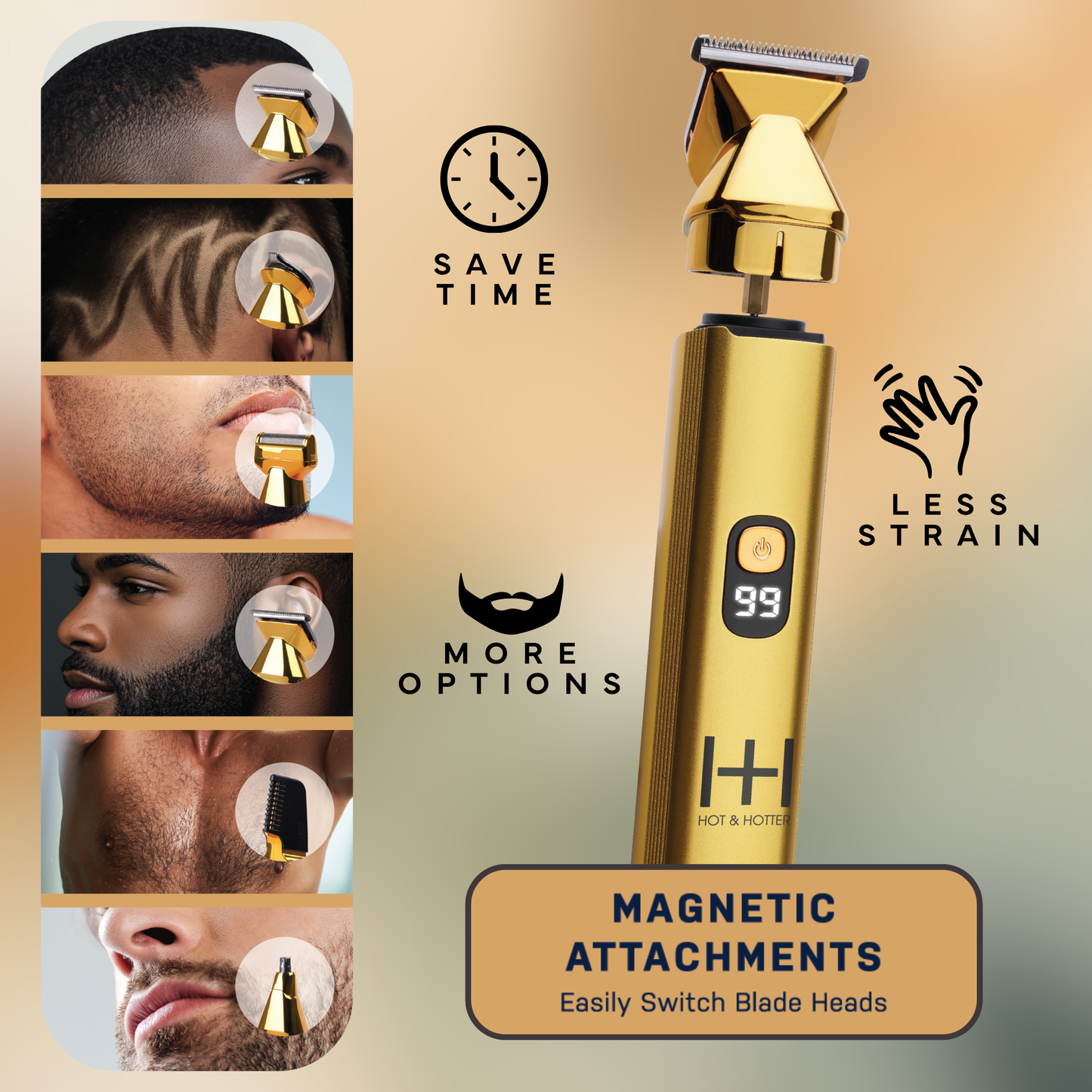 Hot & Hotter All-In-One Cordless Grooming Trimmer Kit, Gold