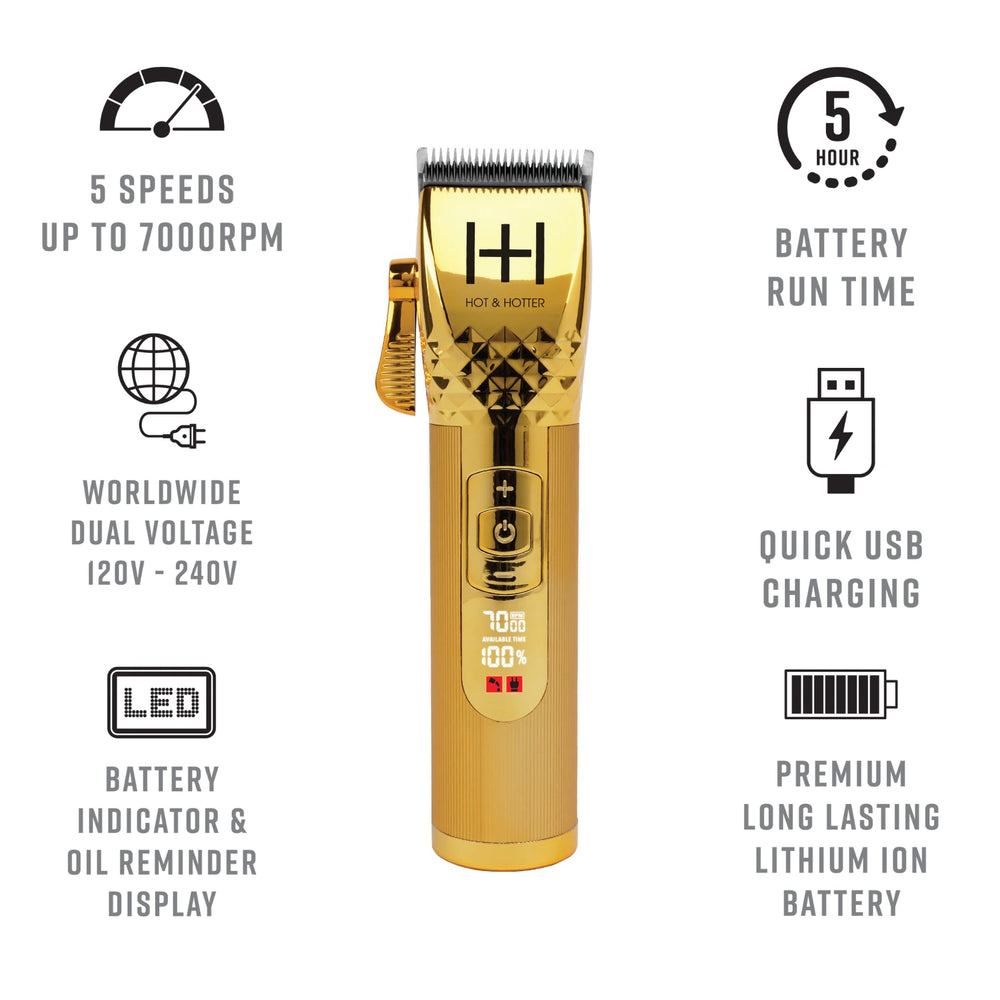 
                  
                    Load image into Gallery viewer, Hot &amp;amp; Hotter Professional Lithium Cordless Clipper Gold Hair Clipper Hot &amp;amp; Hotter   
                  
                