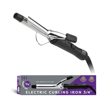 Hot & Hotter Electric Curling Iron 3/4 inch with silver barrel, black handle, and adjustable clamp for styling versatility.