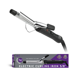 Silver Hot & Hotter electric curling iron 5/8 inch with safety stand, low/high heat settings, and tangle-free cord