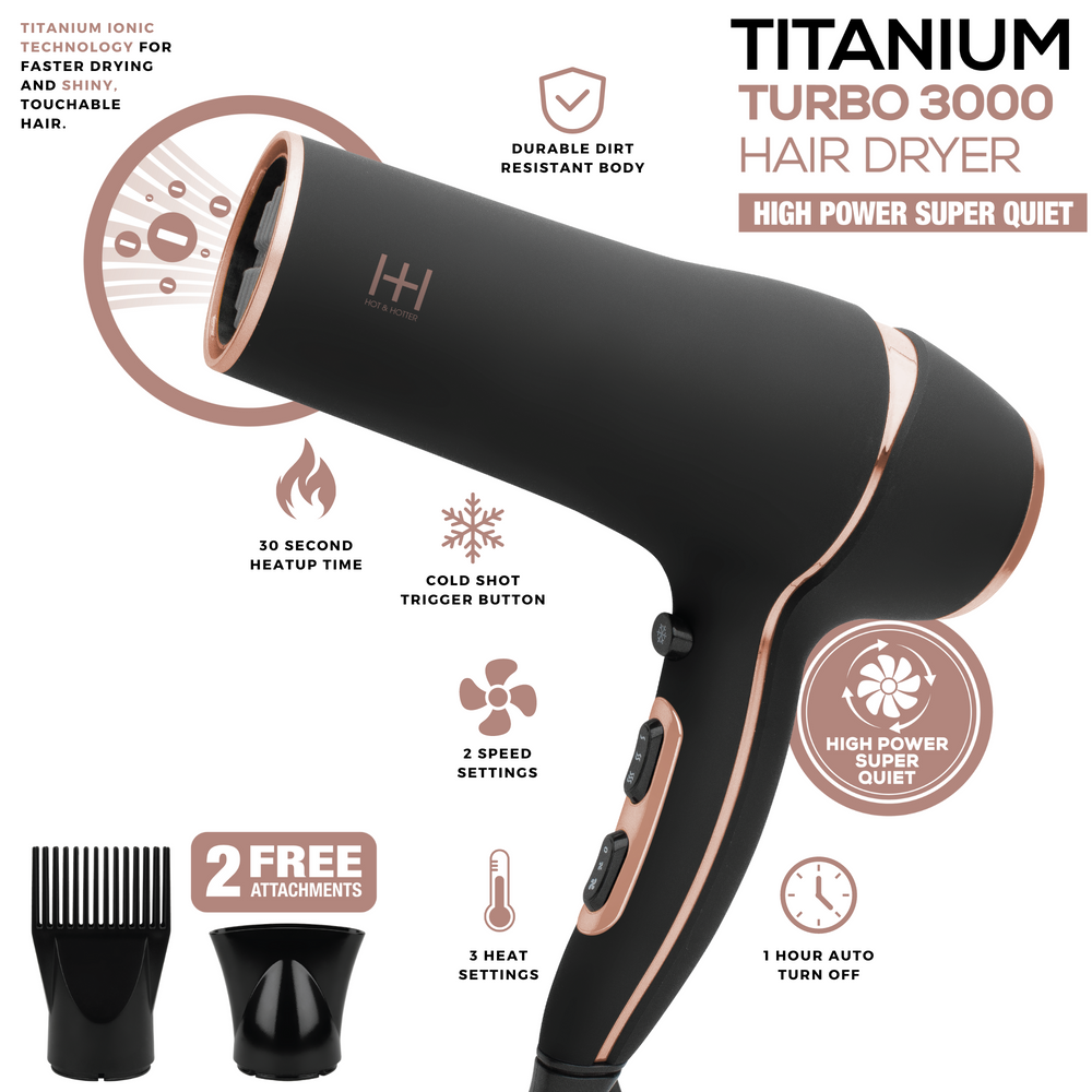 
                  
                    Load image into Gallery viewer, Hot &amp;amp; Hotter Titanium Turbo 3000 Hair Dryer
                  
                