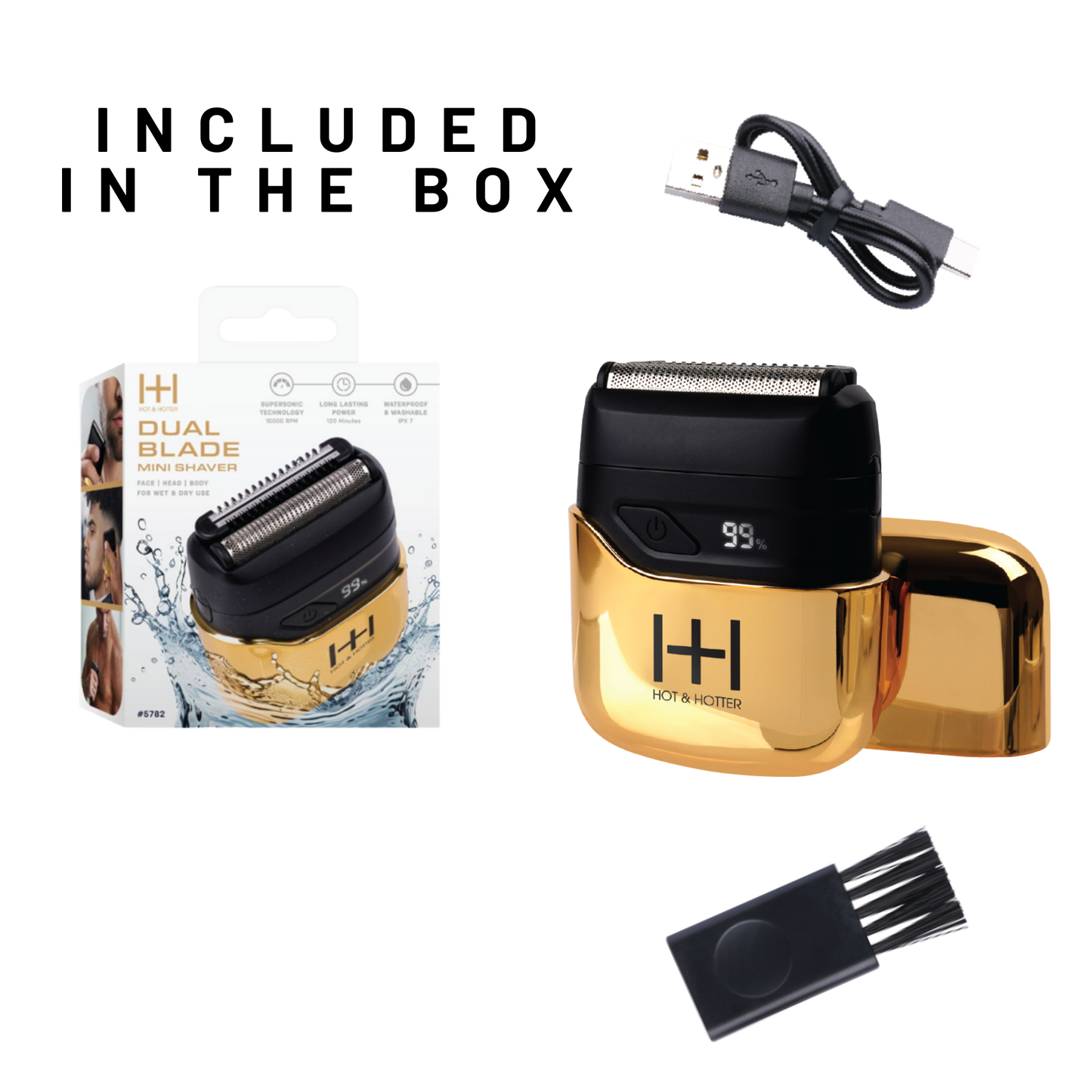 Hot & Hotter Dual Blade Mini Shaver, 1 Count Foil Electric Razor, Gold