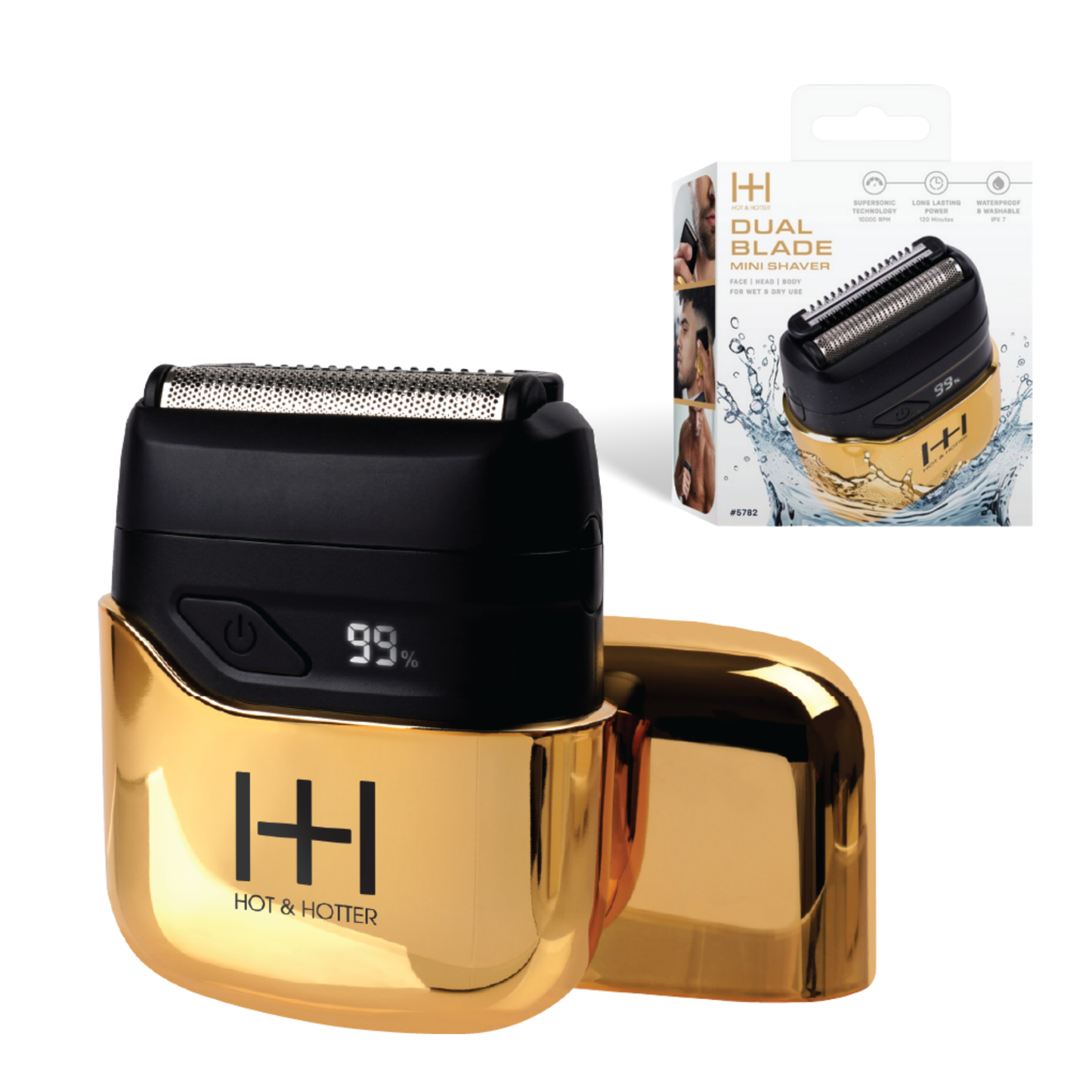 Hot & Hotter Dual Blade Mini Shaver, 1 Count Foil Electric Razor, Gold