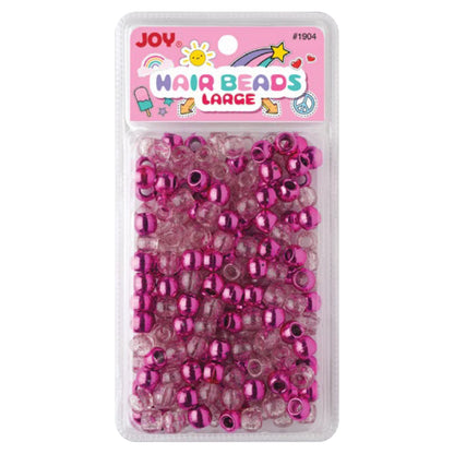Clear package containing 240 large pink metallic and glitter round hair beads designed for gentle, snag-free braiding and styling of kids’ textured and multicultural hair.