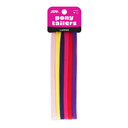 Joy Soft Ponytailers Large 6 Count gentle kids hair ties in assorted colors, soft and durable for all hair types
