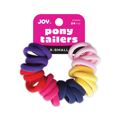 Joy Soft Ponytailers X-Small 24 Count gentle kids' hair ties in assorted colors, soft and durable for all hair types.