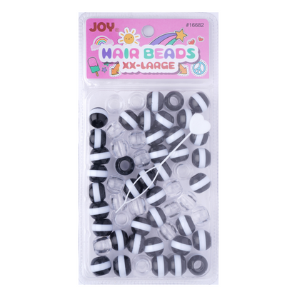 Joy Round Beads XXLarge Size Large pkg Black Stripe Clear Mix hair beads for trendy braids and unique style.