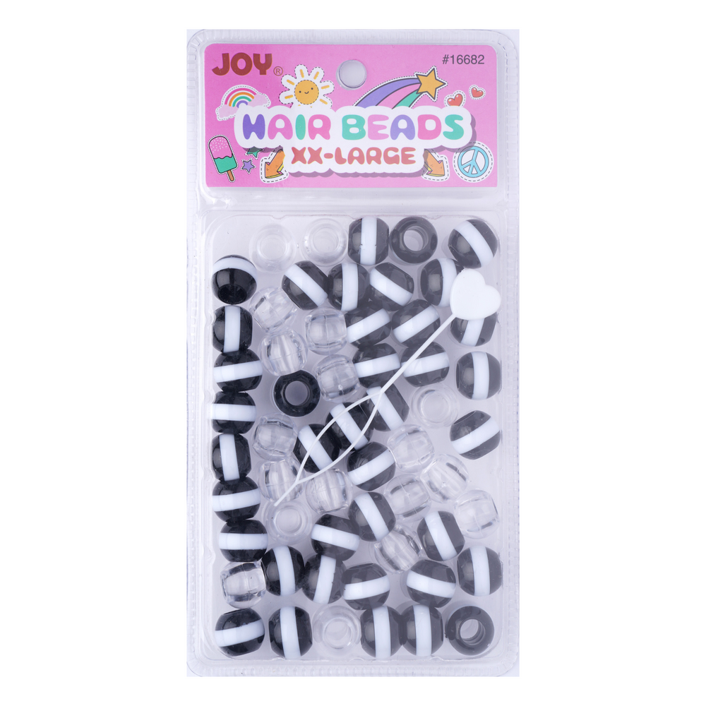 Joy Round Beads XXLarge Size Large pkg Black Stripe Clear Mix