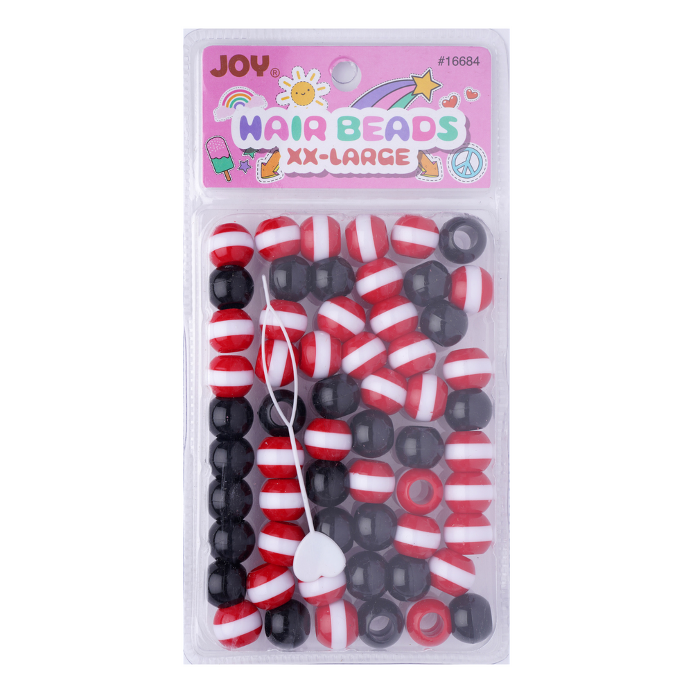 Joy Round Beads XXLarge Size Large pkg Red Stripe Black Mix