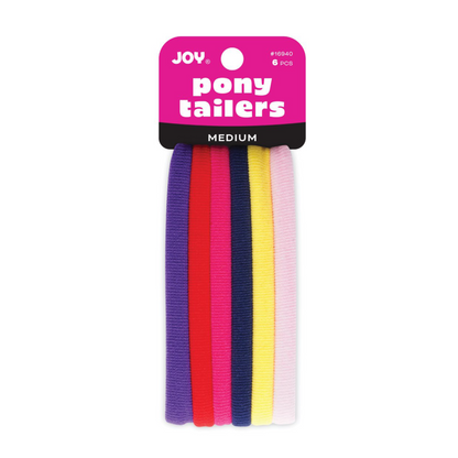 Joy Soft Ponytailers Medium 6 Count gentle kids' hair ties in assorted colors, soft and durable for all hair types.