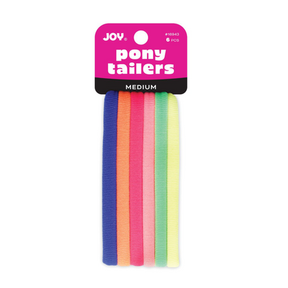 Joy Soft Ponytailers Medium, 6 Count Gentle Kids' Hair Ties in Assorted Neon Colors, soft and stretchy