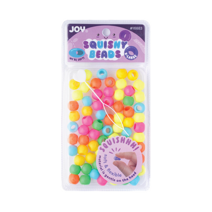 Joy Round Squishy Beads XL Size, 80 Count soft colorful kids hair beads in a large package, neon colors.
