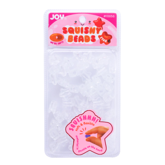 Package of 60 clear star-shaped soft squishy beads for braids and hair accessories, flexible and lightweight