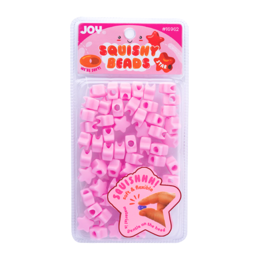 Package of 60 large pink star-shaped squishy beads for braids and locs, soft and flexible hair accessories