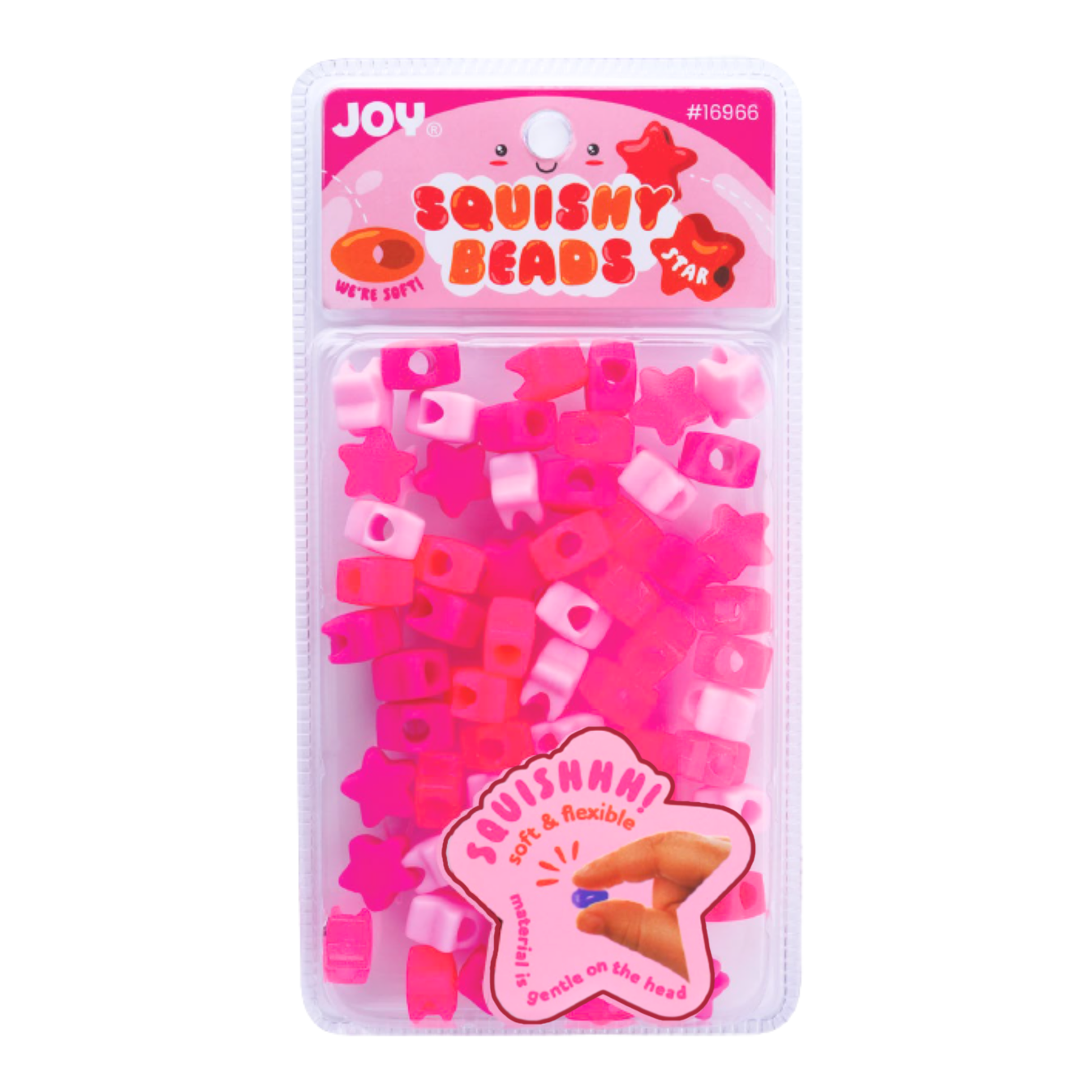 60-piece large pack of mixed pink Joy star-shaped soft and flexible squishy beads for braids and locs