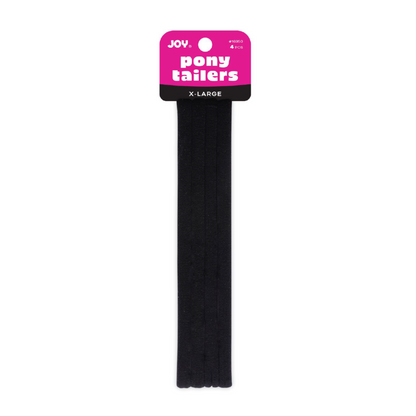 Joy Soft Ponytailers X-Large, 6 Count gentle black hair ties, soft, stretchy, seamless, perfect for kids' hair.