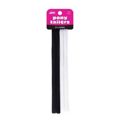 Joy Soft Ponytailers X-Large 6 Count Gentle Kids' Hair Ties in black and white, soft and seamless.