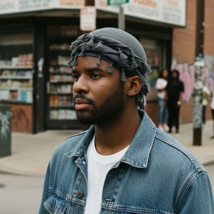 Mr. Durag Silky Spandex Crown Turban with Tassel L/XL, 1 Count Men's Halo Turban, Assorted Color