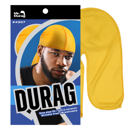 Mr. Durag Solid Durag, 1 Count, Assorted Colors shown in bright yellow with smooth, breathable fabric offering ultra stretch and wrinkle-free fit, designed for comfortable 360-wave styling.