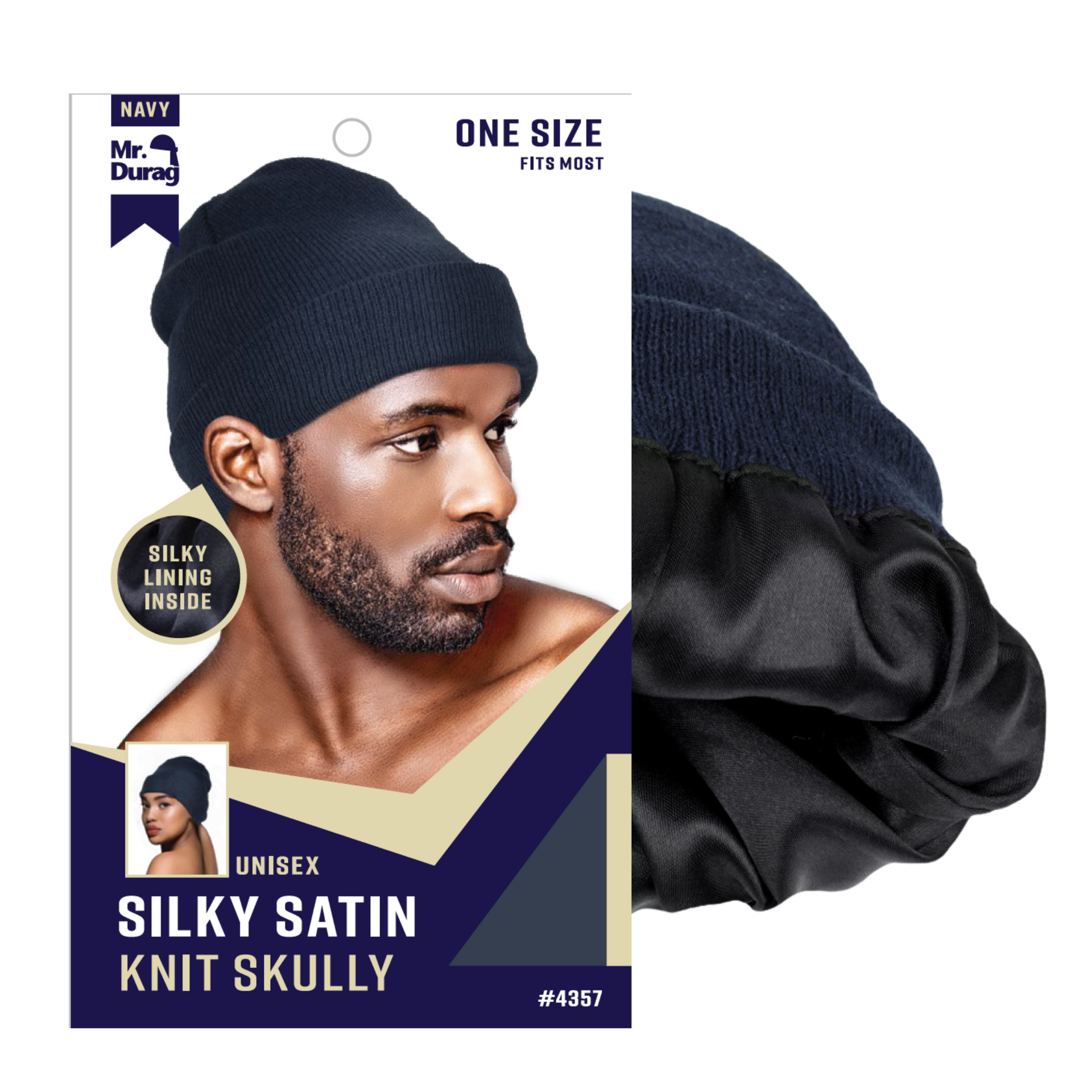 Mr. Durag Silky Satin Knit Skully | Satin-Lined Beanie | Red Navy